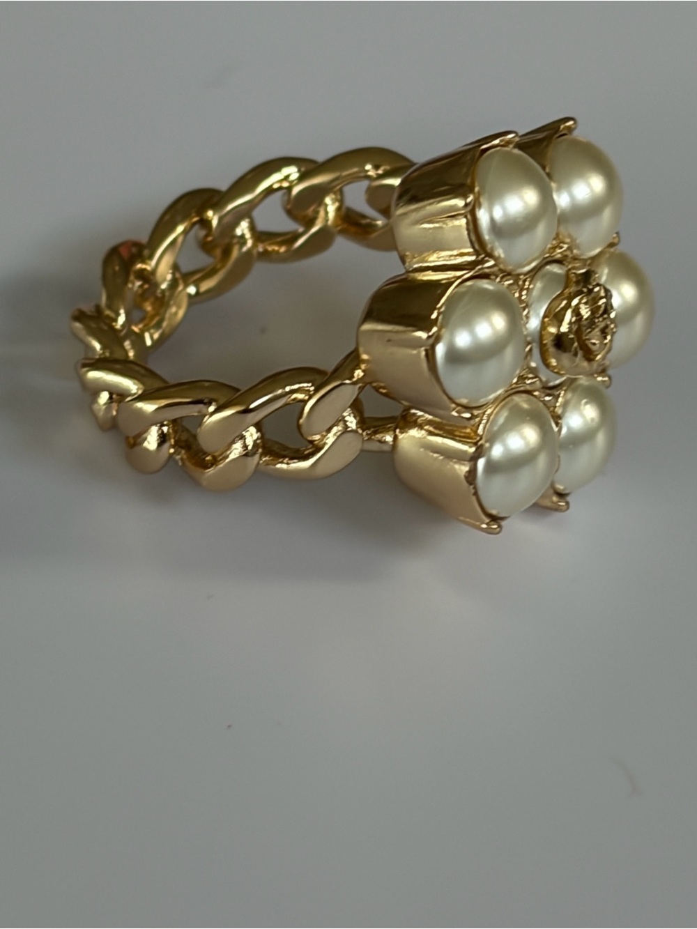 Monogram Gold-Tone Pearl Floral Cluster Ring 6-1/2 NWOT - Picture 2 of 6